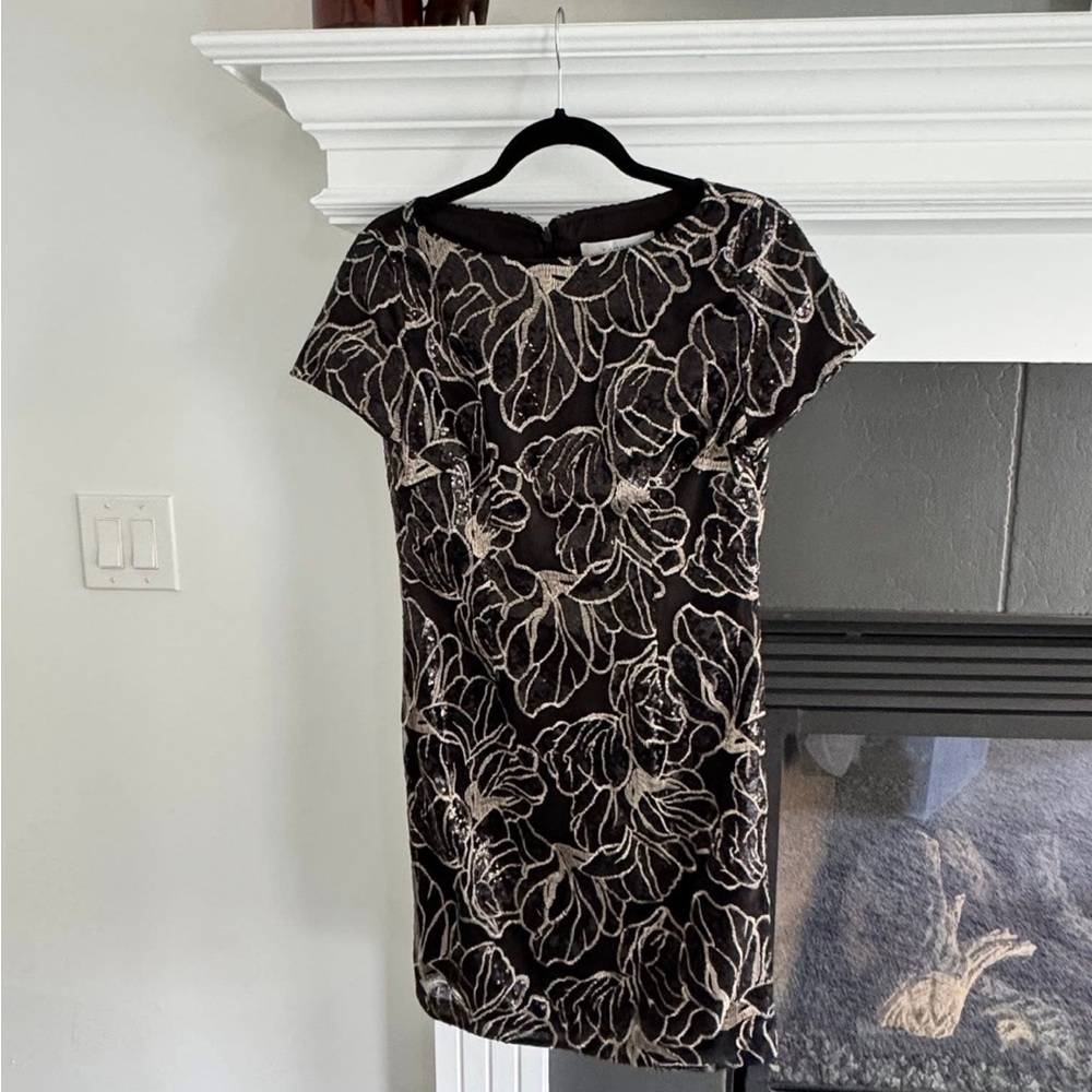 Elegant Black and Cream Floral Dress